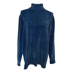 NWT American Sweetheart Blue Chenille Mock Turtleneck Sweater Size Large